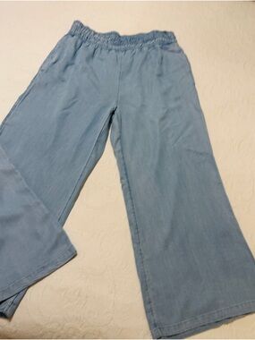 Light Blue Wide-Leg Boot Cut Pants with Elastic Waist